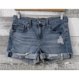 Levi's Mid Length Denium Whiskered Jean Shorts Sz 30 (Fit 32") Distressed Cuffed